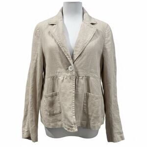 Charter Club Luxury Medium P Linen Jacket Beige Lightweight Button Front Blazer